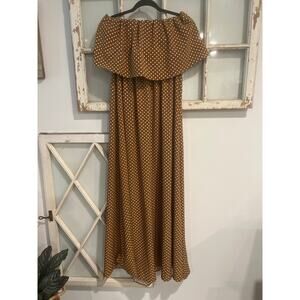 Judith March size large brown & white off the shoulder polka dot maxi dress